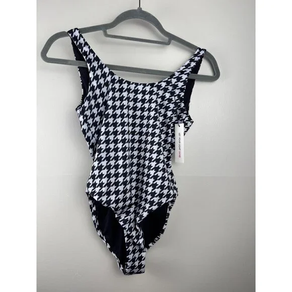 Terez Swim Black and White Houndstooth One Piece Swimsuit Textured Size XS NWT - Picture 2 of 4